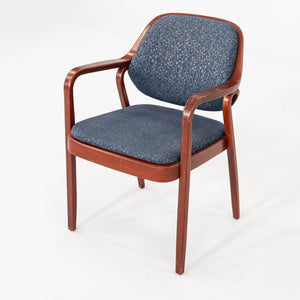1980s Pair of Don Petitt for Knoll 1105 Bentwood Armchair in Oak w/ Blue Fabric