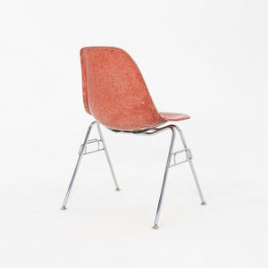 2010s Pair of Modernica Eames Fiberglass Dining Side Shell Chairs Red / Orange
