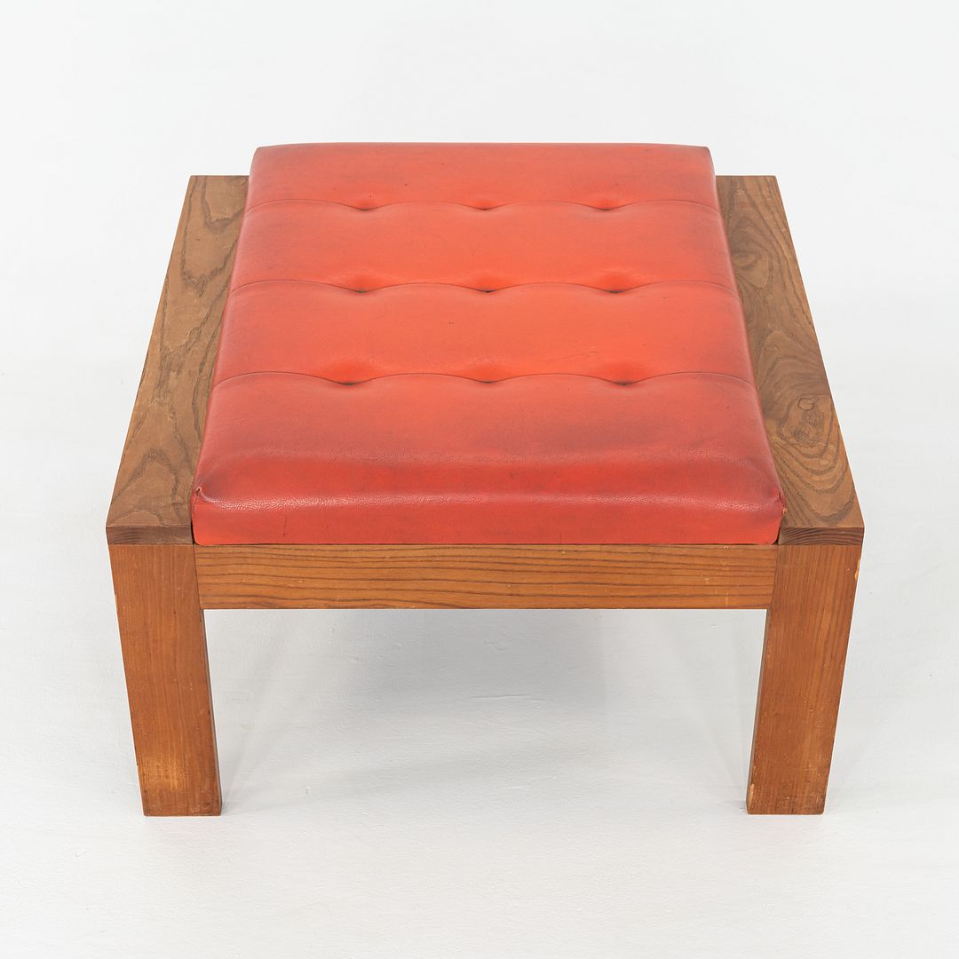 1960s Modern Ottoman Stool by C.I. Designs Wood with Persimmon Vinyl Upholstery