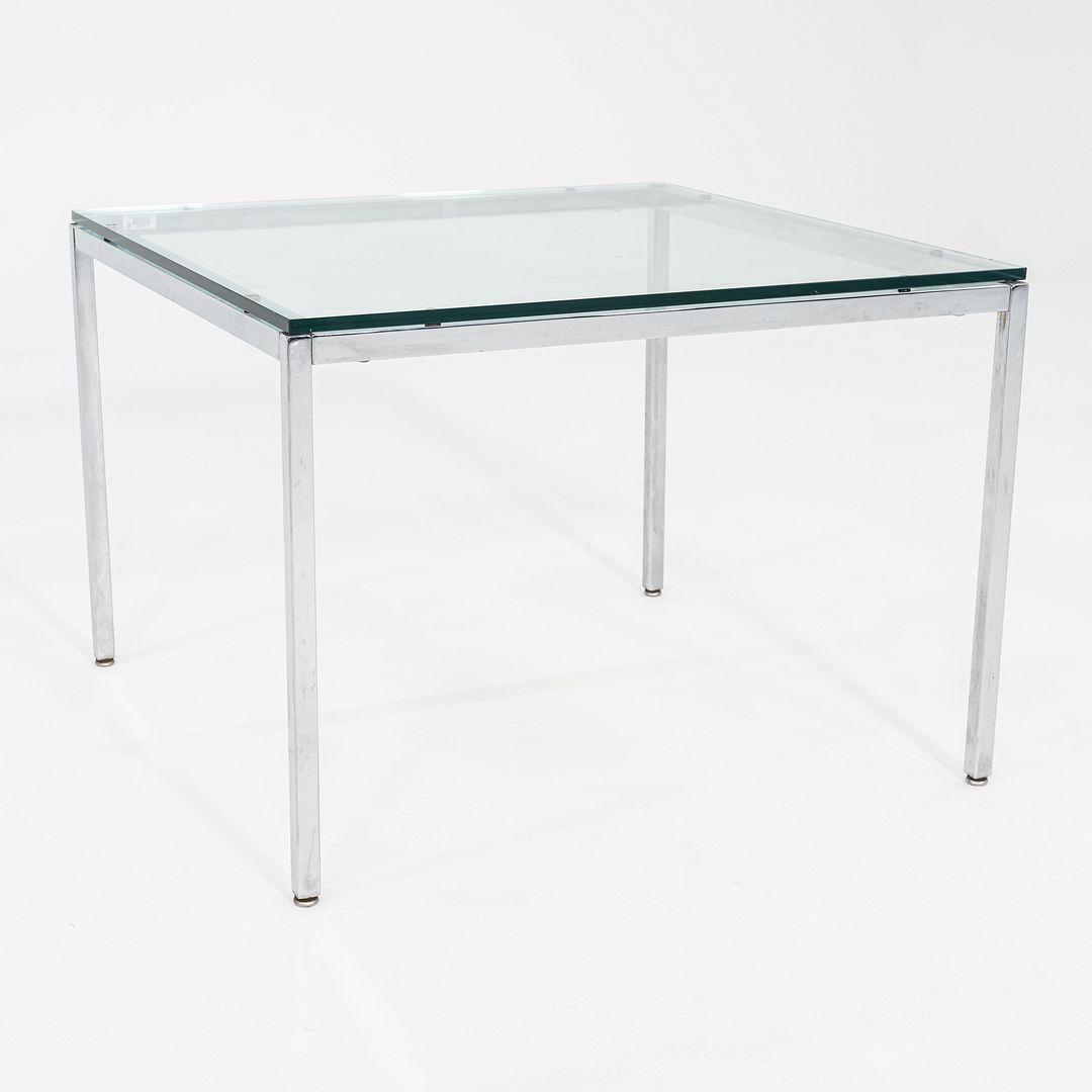 1990s Florence Knoll Side / End Table Steel Base with Glass Top 30x30x21 Inches