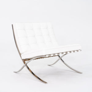 1960s Mies van der Rohe for Knoll Barcelona Lounge Chair and Ottoman in Sabrina White & Stainless Fully Restored