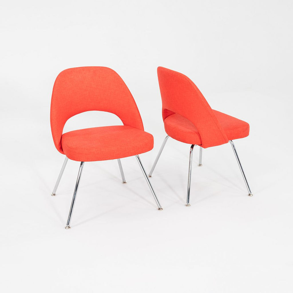 2015 Pair of Eero Saarinen for Knoll Armless Executive Dining Chair Red / Orange