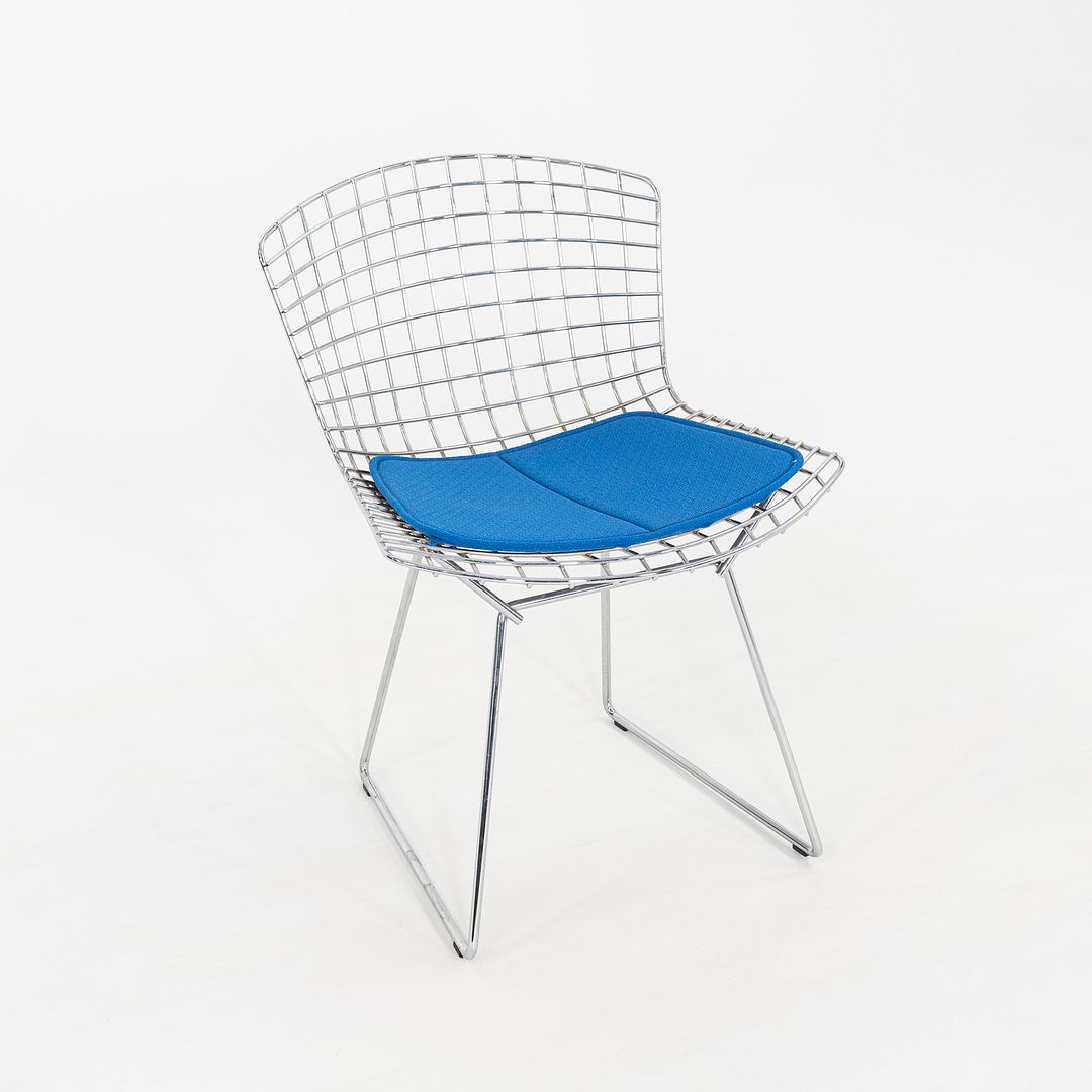 2000s Set of Five Harry Bertoia for Knoll Chrome Dining Chairs w/ Blue Cushions