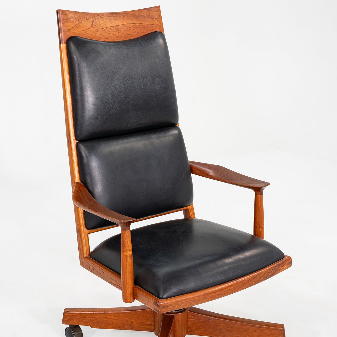 1970s Studio Crafted Executive Desk Chair by John Nyquist Teak w/ Black Leather