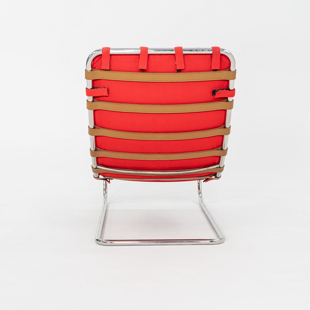 1983 Mies van der Rohe for Knoll MR Armless Chaise Lounge Chair in Red Fabric