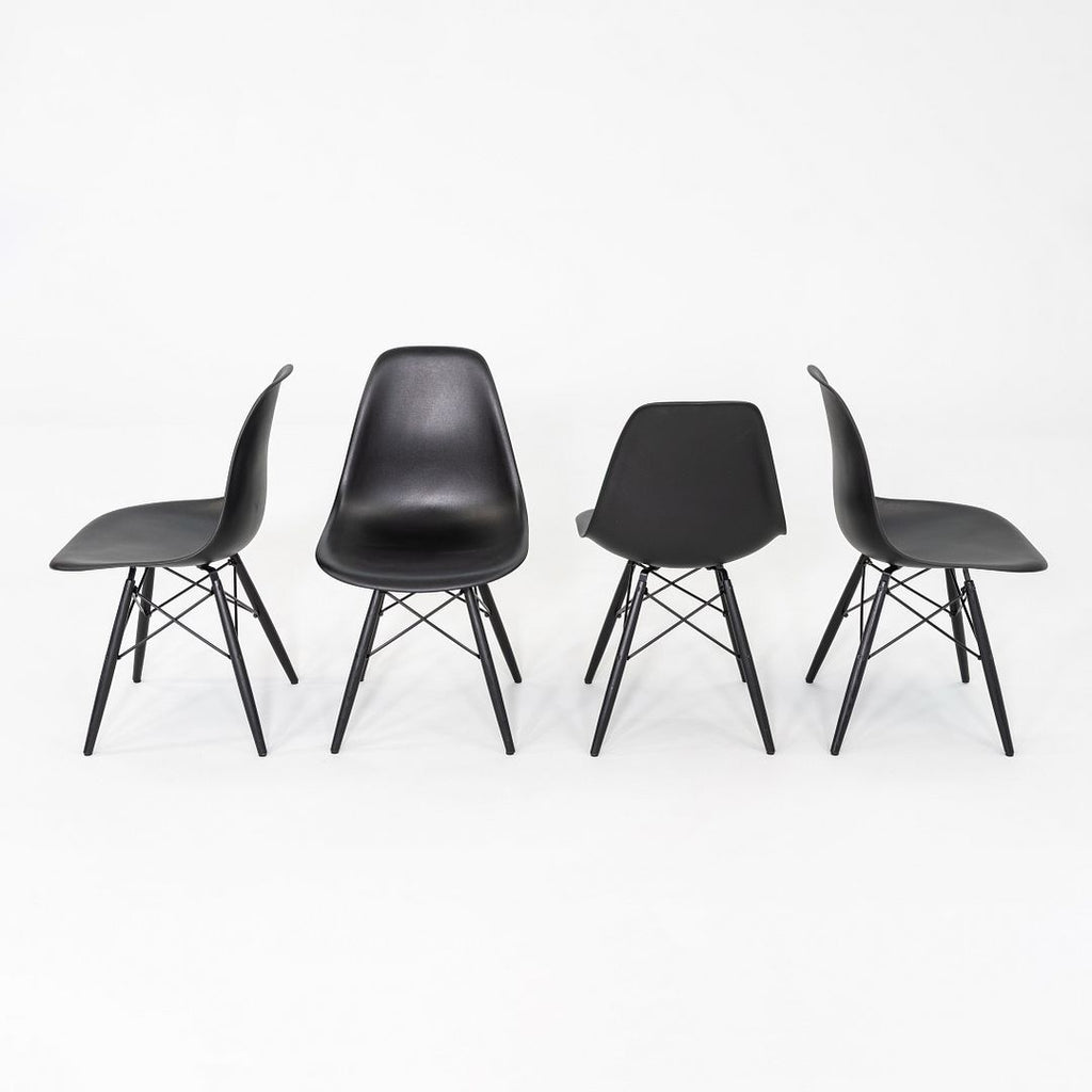 2018 Set of Four Herman Miller Eames DSW Dining Side Chairs in Black Plastic