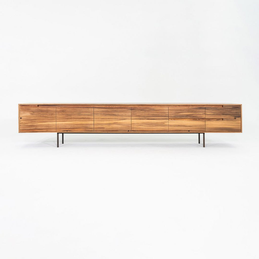 2010s Custom Reclaimed Hardwood Credenza with Steel Base, 19 x 144 x 29 inches