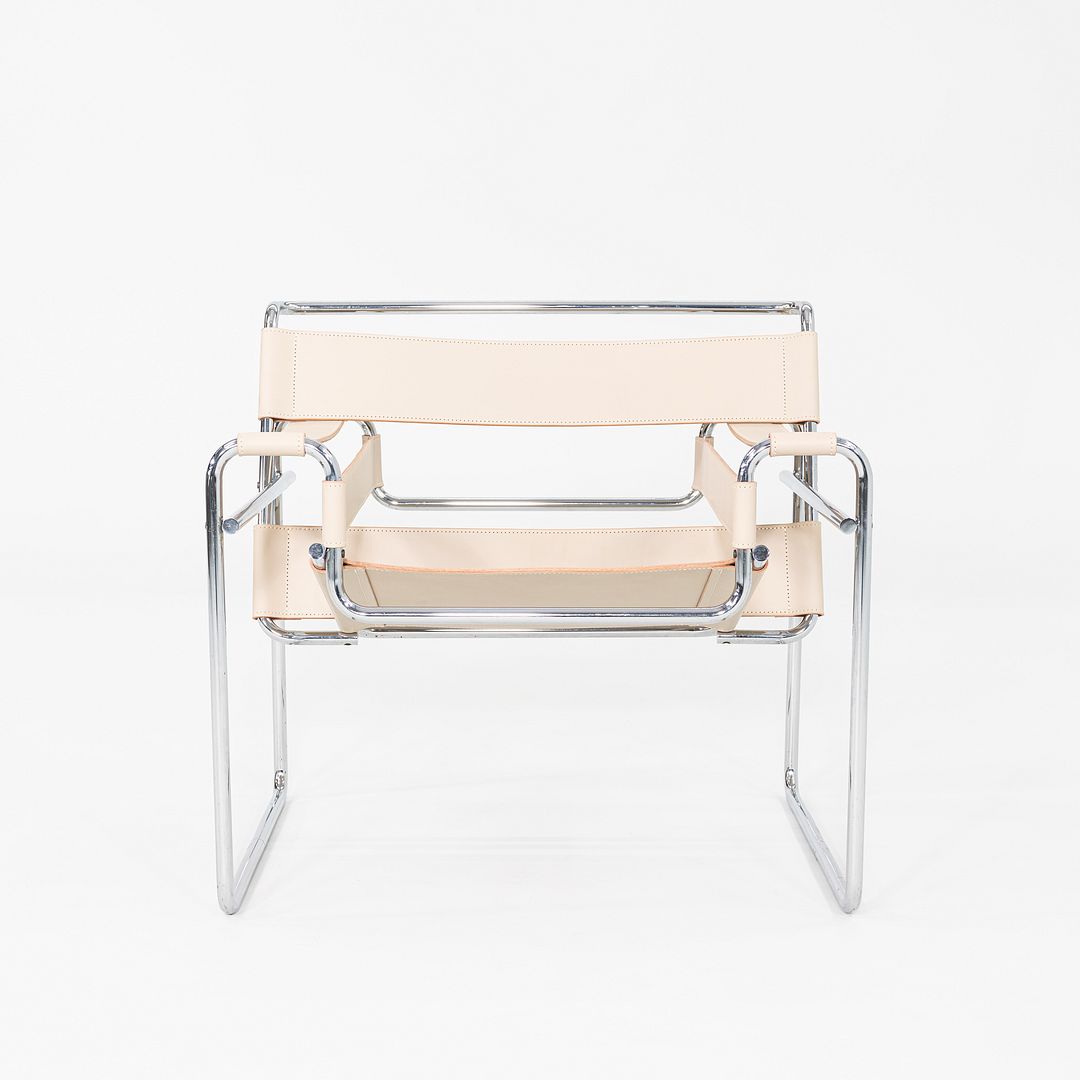 1970s Marcel Breuer for Knoll / Gavina Wassily Lounge Chair in New Cream Leather