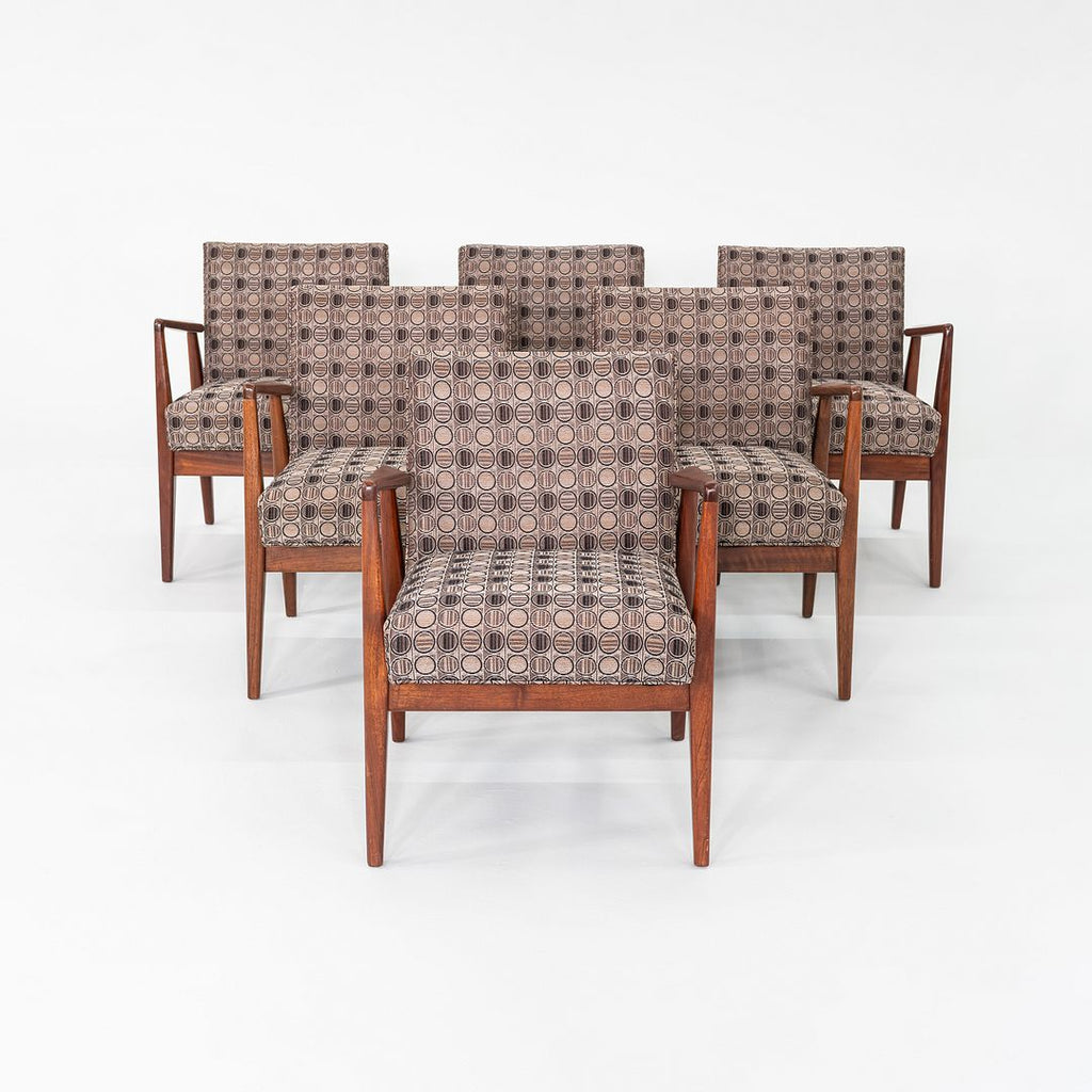 1960s Set of Six Jens Risom Designs C-120 Dining Armchairs in Walnut and Fabric