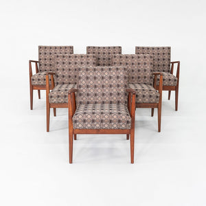 1960s Set of Six Jens Risom Designs C-120 Dining Armchairs in Walnut and Fabric