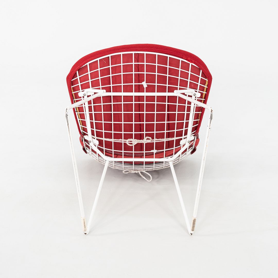 1980s Pair of Harry Bertoia for Knoll Dining / Side Chairs in White w/ Red Pads