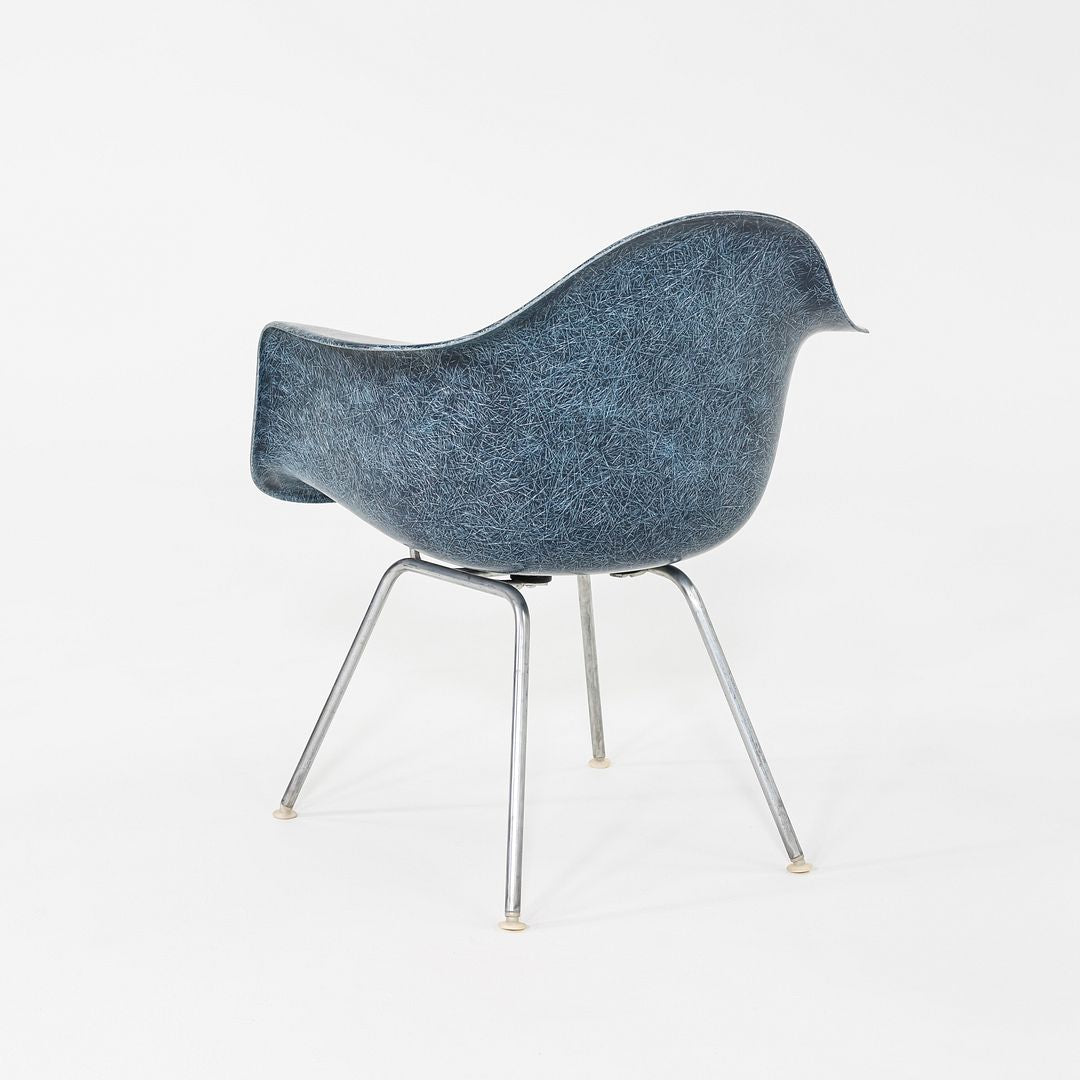 1960s Herman Miller Eames MAX Fiberglass Arm Shell Chair Navy Blue w/ Steel Base