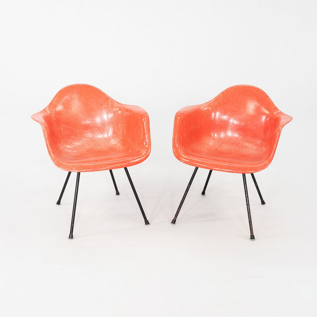C. 1953 Pair of Herman Miller Eames Zenith MAX Fiberglass Arm Shell Chairs Red