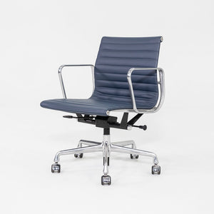2020s Herman Miller Eames Aluminum Group Management Desk Chair in Blue Leather