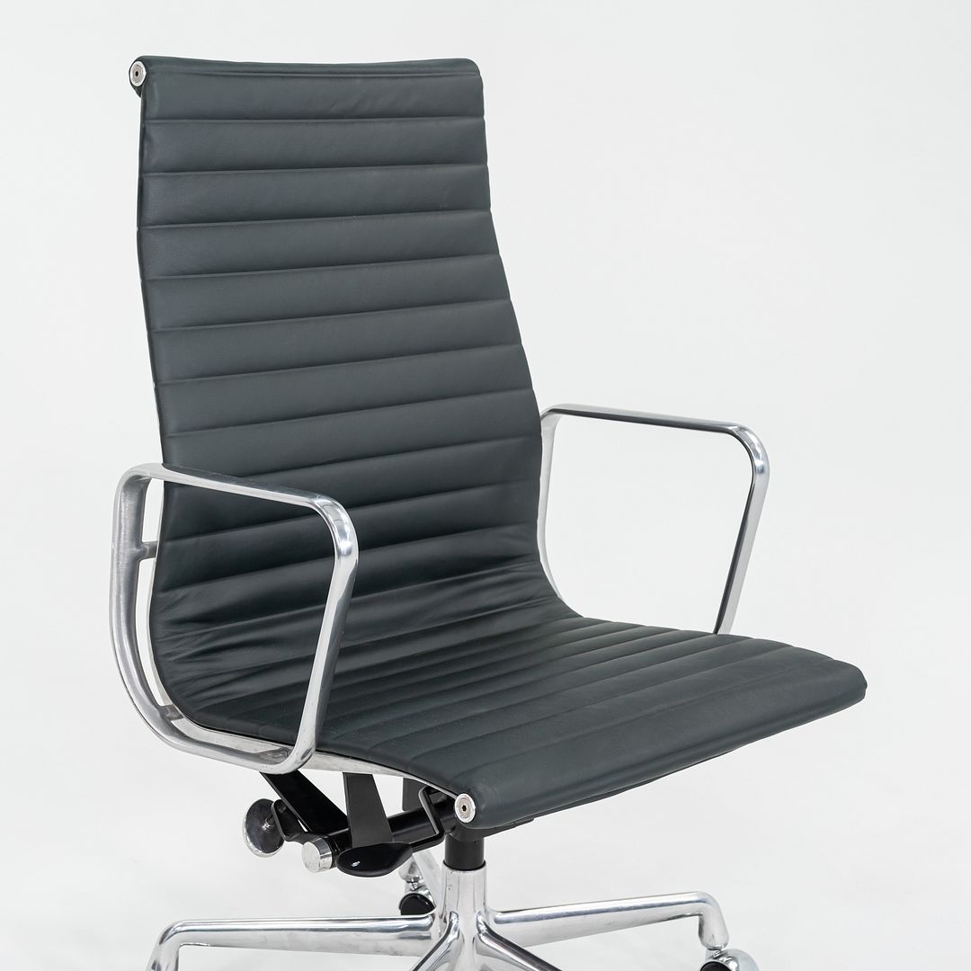 2010s Herman Miller Eames Aluminum Group Executive Desk Chair Dark Green Leather