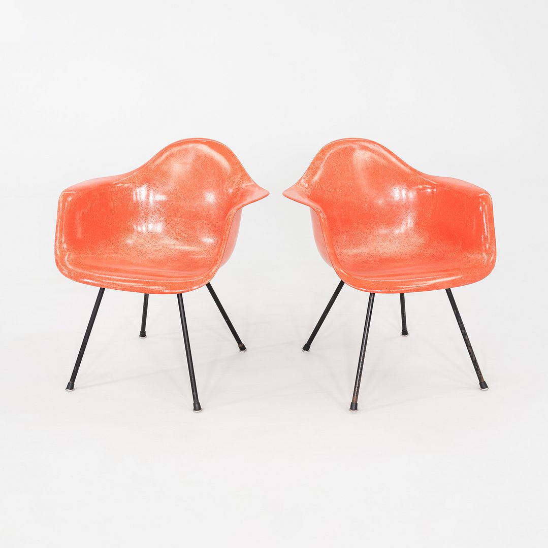 C. 1953 Pair of Herman Miller Eames Zenith MAX Fiberglass Arm Shell Chairs Red