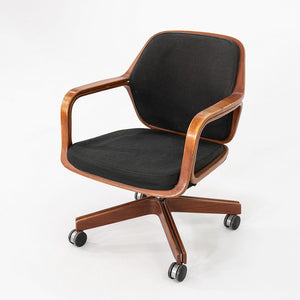1960s Don Pettit for Knoll Associates Bent Walnut Desk Chair Black, Model 1105