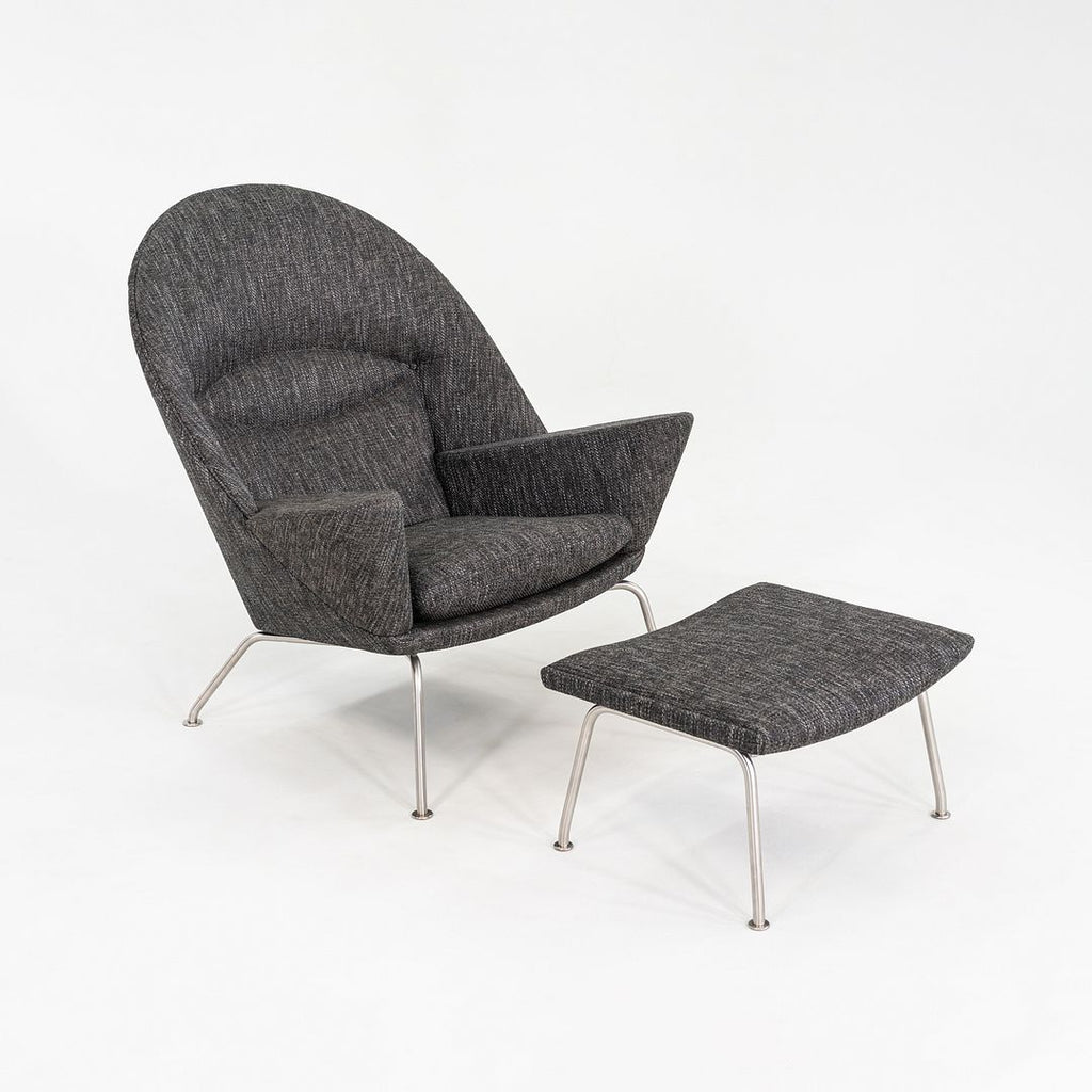 2022 CH468 Oculus Lounge Chair and Ottoman by Hans Wegner for Carl Hansen Grey Fabric 3x Available