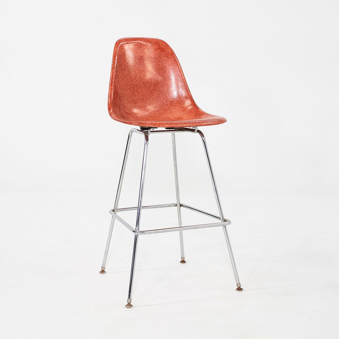 2010s Eames Modernica Bar Stool in Steel and Orange Red Fiberglass 13x Available