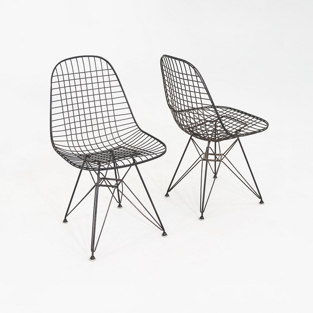 C. 1956 Pair of Herman Miller Eames DKR Wire Dining Chairs with Eiffel Bases