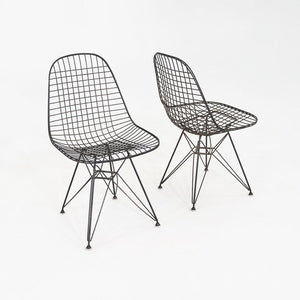 C. 1956 Pair of Herman Miller Eames DKR Wire Dining Chairs with Eiffel Bases