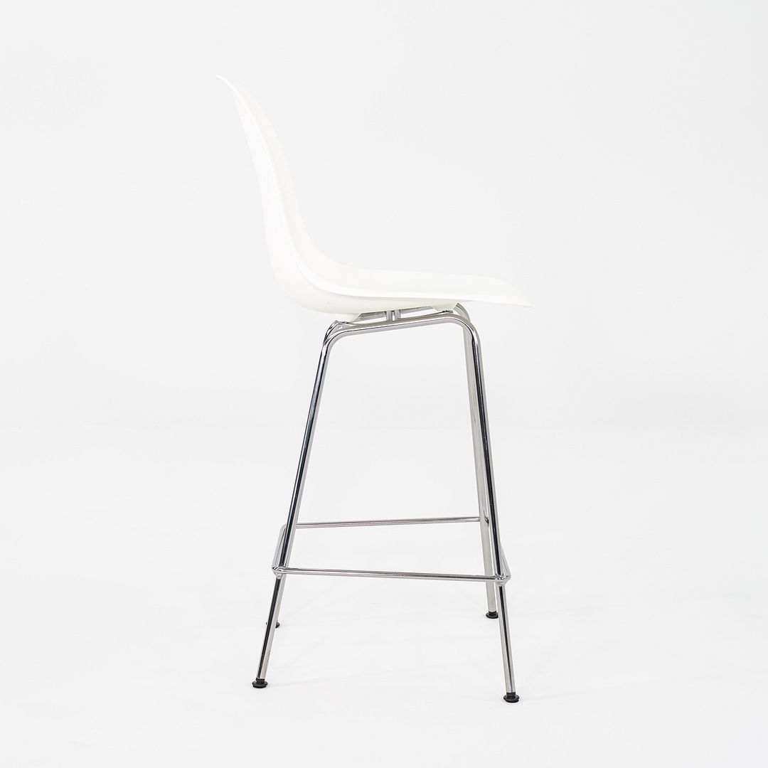 2024 Pair of Herman Miller Eames Plastic Counter Stools in White w/ Chrome Bases