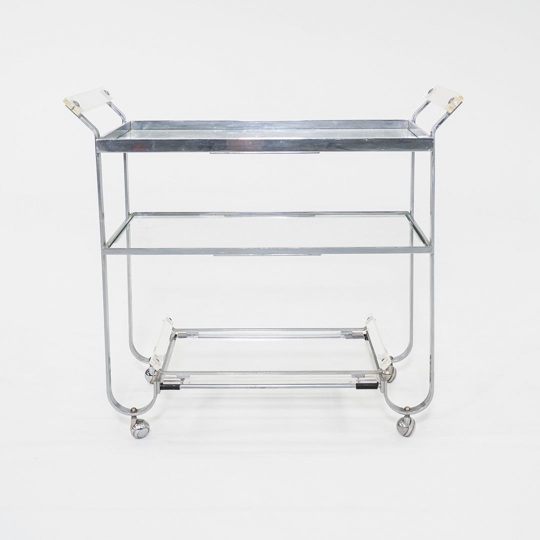 C. 1930s Treitel Gratz Bar Cart / Trolley in Chromed Steel with Glass Shelves