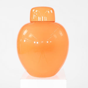 1970s Italian Porcelain Ginger Jar Vessel with Coordinating Top in Orange 10"