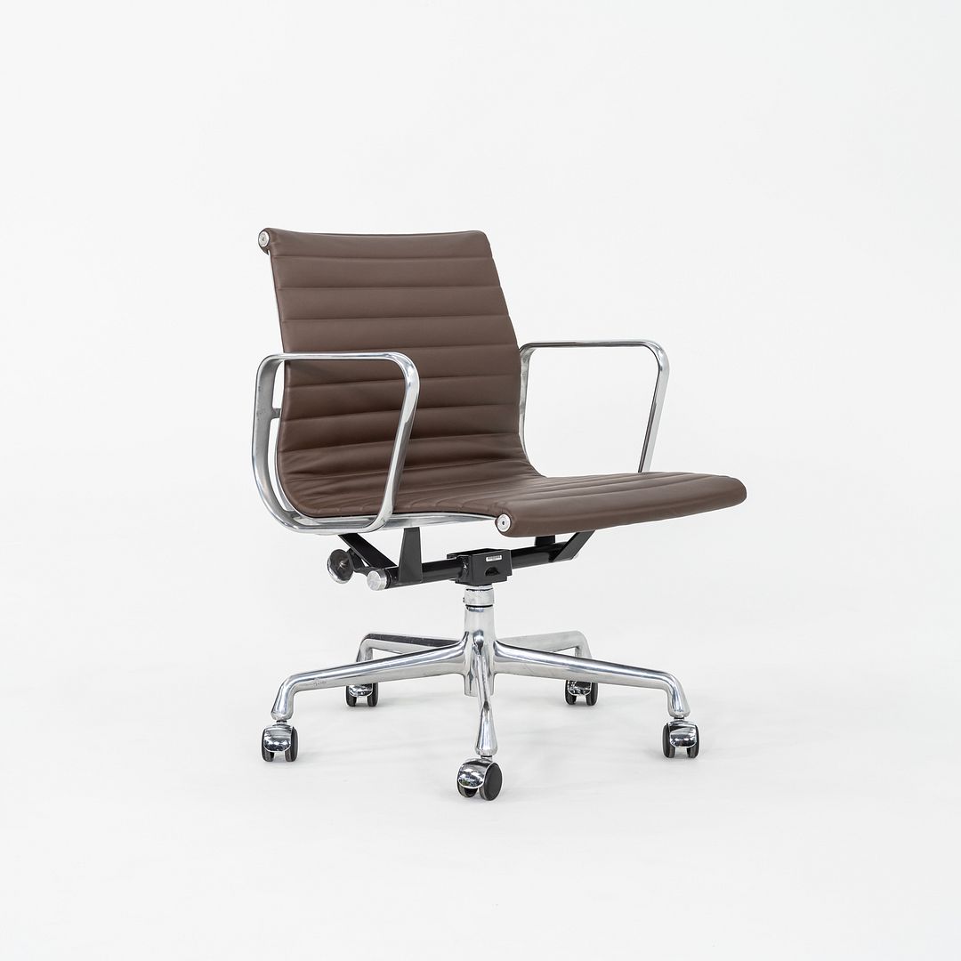 SOLD 2010s Herman Miller Eames Aluminum Group Management Desk Chair in Brown Leather