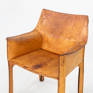 1990s Mario Bellini for Cassina Cab Arm / Dining Chair Steel w/ Cognac Leather