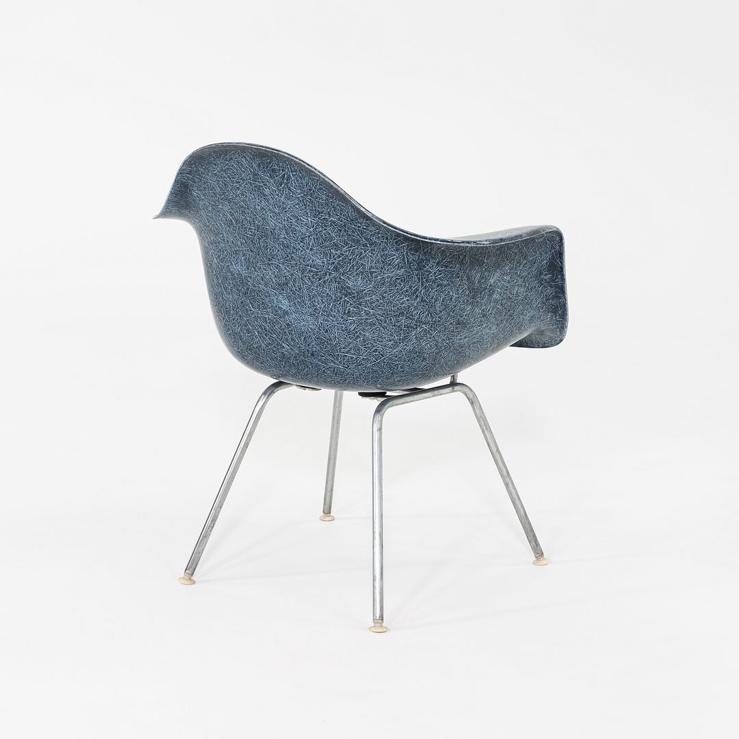 1960s Herman Miller Eames MAX Fiberglass Arm Shell Chair Navy Blue w/ Steel Base