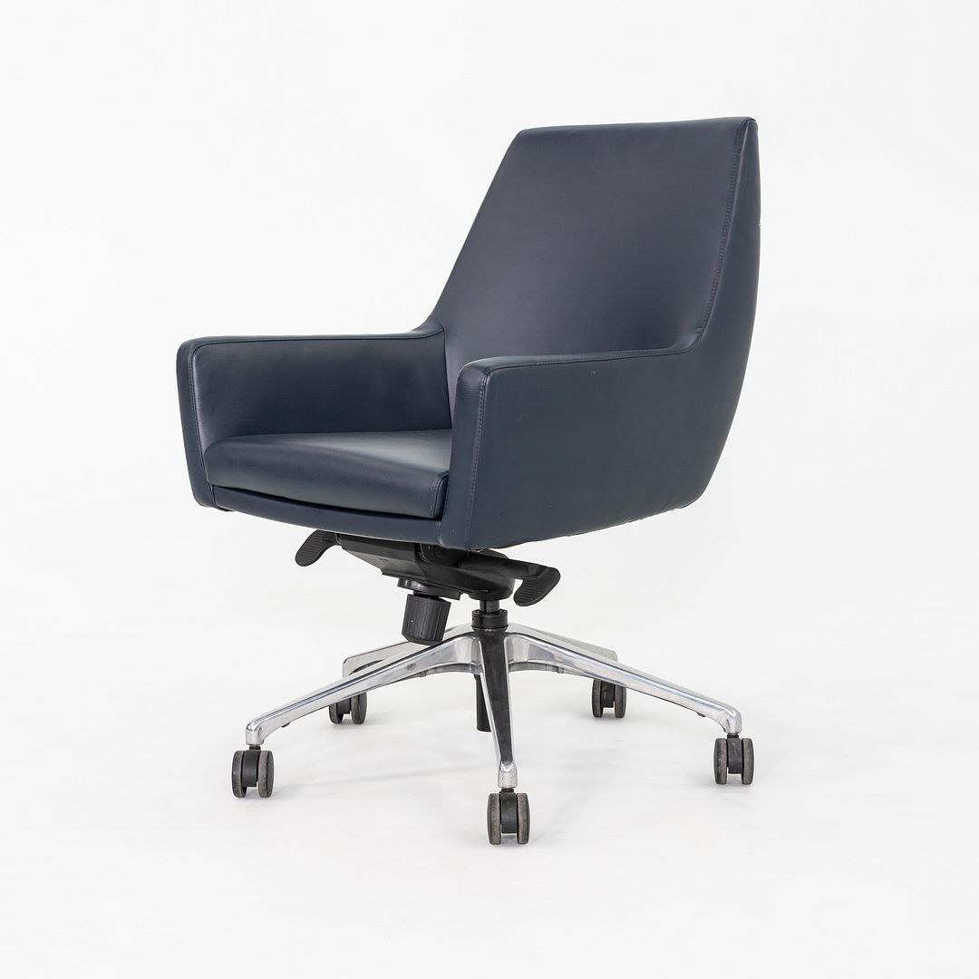 2010s Bernhardt Design Cardan Leather Desk Chair Upholstered in Blue Leather