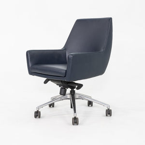 2010s Bernhardt Design Cardan Leather Desk Chair Upholstered in Blue Leather
