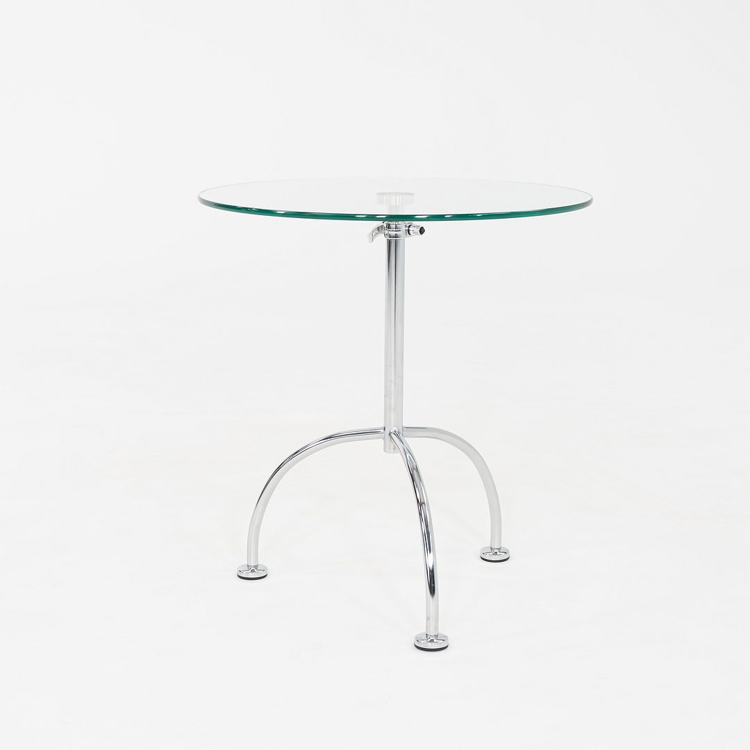 2010s Pair of Chromed Steel and Glass Adjustable Side Tables 20 Inch Diameter