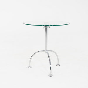 2010s Pair of Chromed Steel and Glass Adjustable Side Tables 20 Inch Diameter