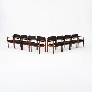 1970s Set of Eight Dining Arm Chairs Attributed to Jens Risom Walnut w/ Fabric