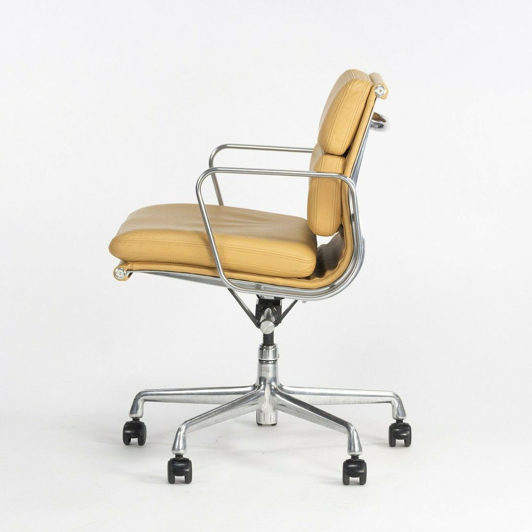 SOLD 2010 Eames Aluminum Group Soft Pad Management Chair by Ray and Charles Eames for Herman Miller in Honey Tan Leather