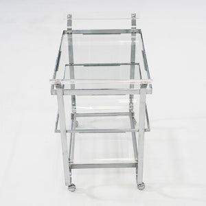 C. 1930s Treitel Gratz Bar Cart / Trolley in Chromed Steel with Glass Shelves