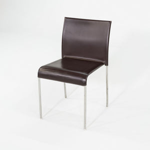 1980s Potocco Italy Italian Brown Leather Dining Chair with Steel 3x Available