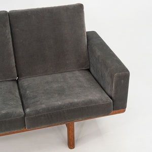 1960s Hans Wegner for GETAMA Four Seat Sofa in Oak with Grey Velvet Upholstery