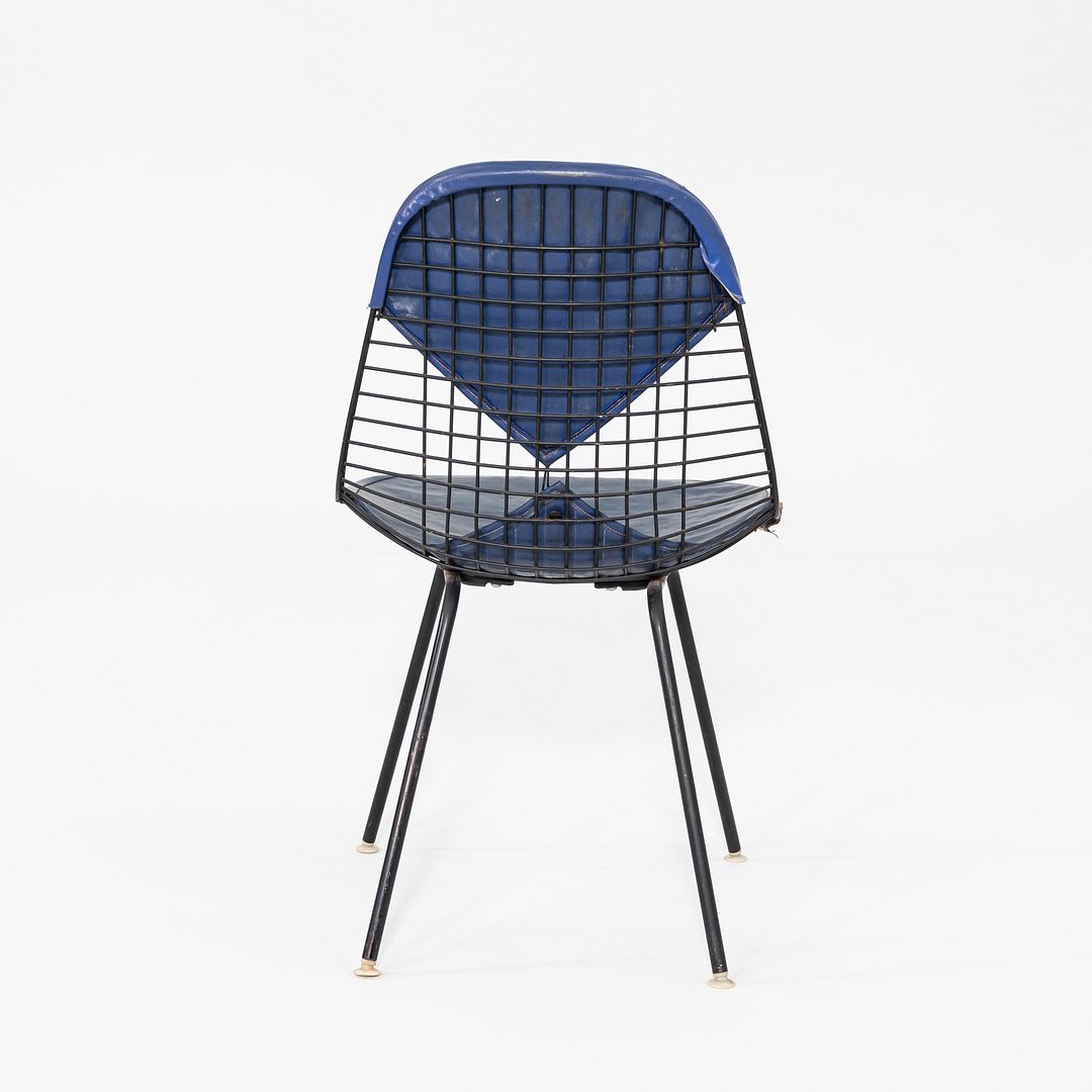 C. 1957 Herman Miller Eames Wire DKX-1 in Black Steel with Bikini Pad in Blue