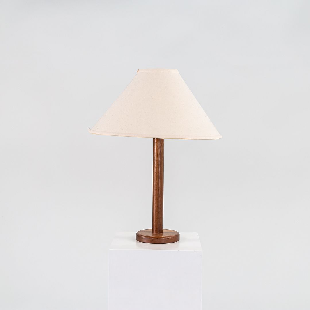 1970s Pair of Scandinavian Teak Table / Desk Lamps with White Fabric Shades