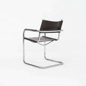 1970s Pair of Matteo Grassi Mart Stam Dining Arm Chairs Brown Leather and Chrome