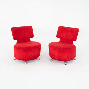 2000s Pair of Toshiyuki Kita for Cassina AKI Lounge Chairs Red Suede Upholstery