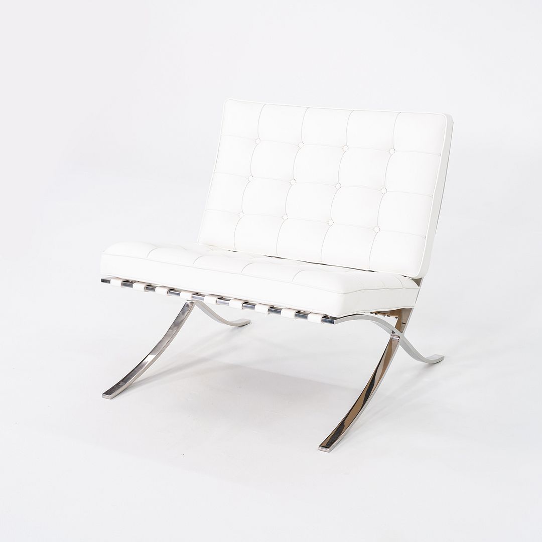 1960s Mies van der Rohe for Knoll Barcelona Lounge Chair and Ottoman in Sabrina White & Stainless Fully Restored