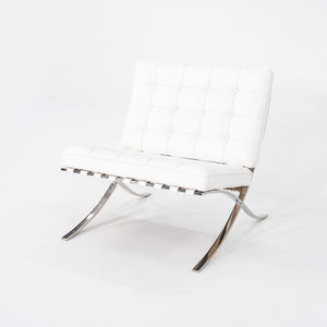 1960s Mies van der Rohe for Knoll Barcelona Lounge Chair and Ottoman in Sabrina White & Stainless Fully Restored