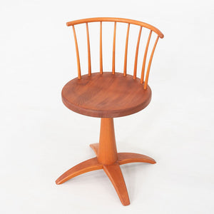 1990s Shaker Workshops Swivel Chair Revolver Stool in Cherry Wood Made in USA