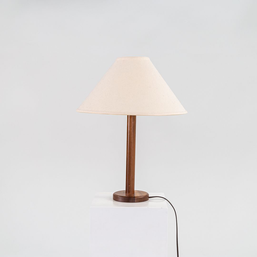 1970s Pair of Scandinavian Teak Table / Desk Lamps with White Fabric Shades