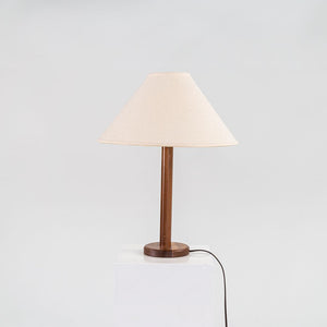 1970s Pair of Scandinavian Teak Table / Desk Lamps with White Fabric Shades