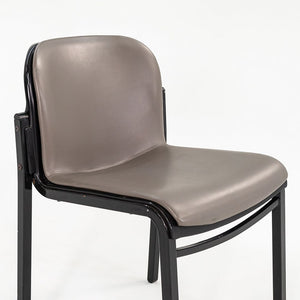 1980s Pair of Thonet Leather Side Chairs in Steel w/ Grey Naugahyde Upholstery